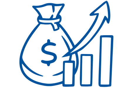 Money Bag with Bar Graphic Icon in SOT Blue.