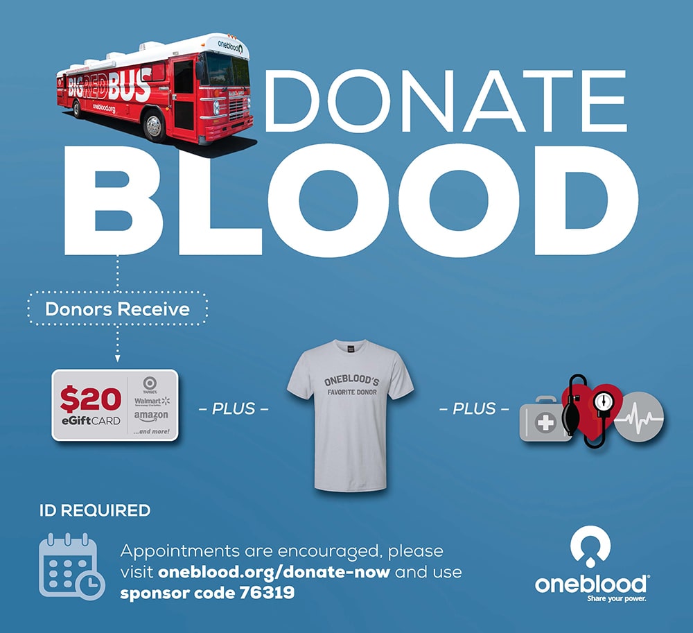 The Big Red Bus is rolling in for the SOT Blood Drive Advertisment.
