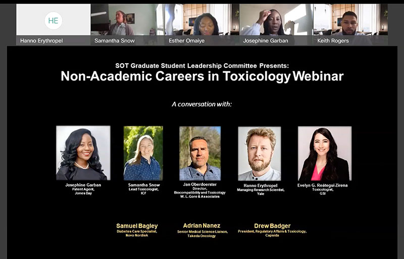 This screenshot of a webinar recording shows the hosts and guests of the webinar in small video boxes along the top of the screen. The rest of the screen is filled with headshots and bio info of the webinar speakers.